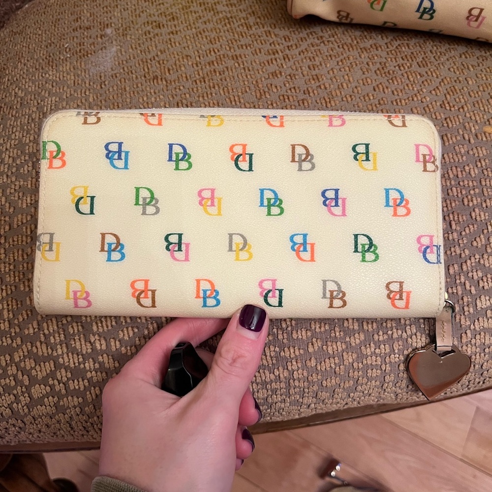 SOLD-Dooney and Bourke rainbow monogram long zip wallet